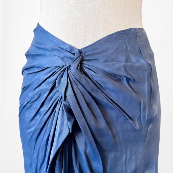 Zara Blue High Waisted Pleated High Slit Satin Midi Skirt Size XS - Picture 6 of 7